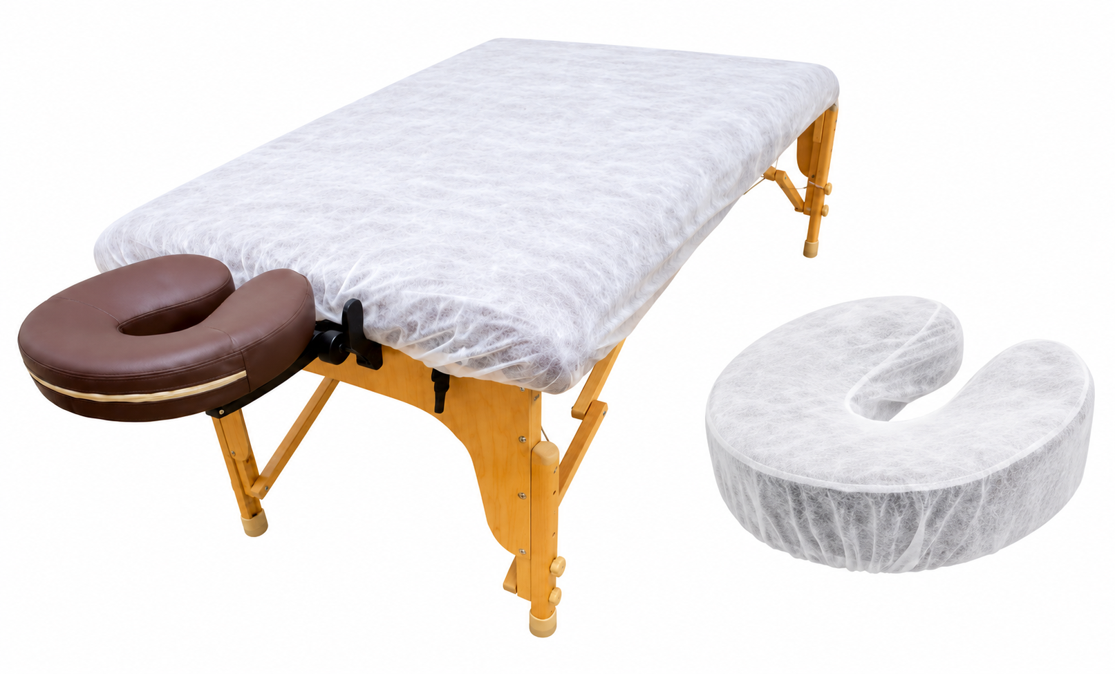 Disposable fitted bedsheet and face-cradle cover