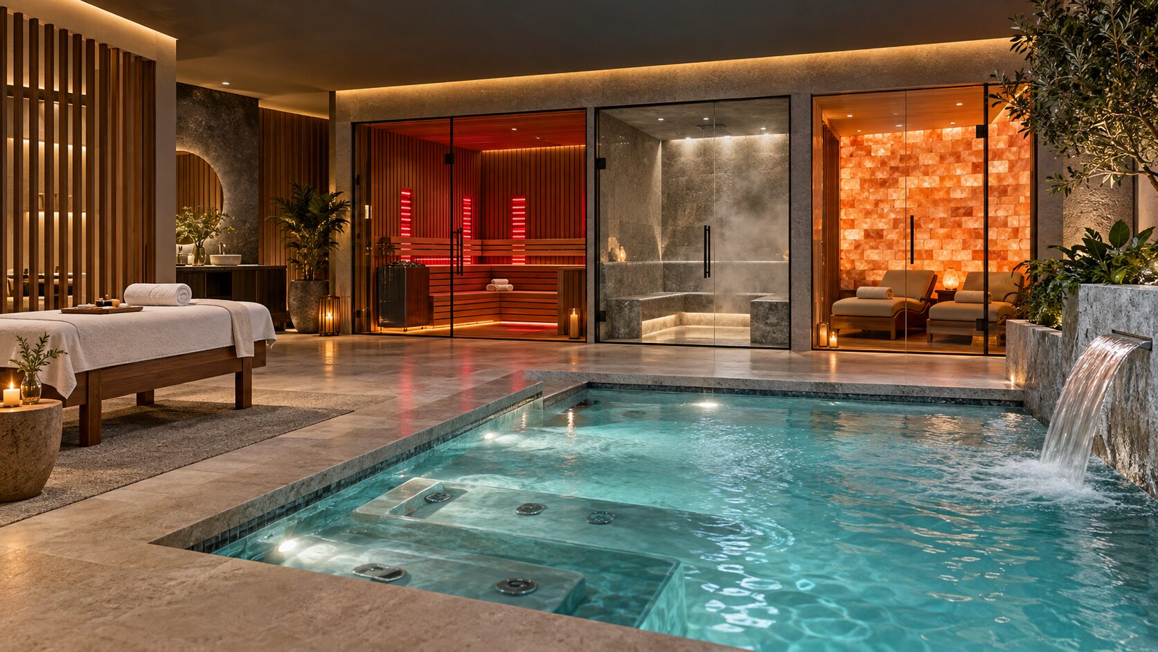 Integrated luxury spa, sauna, steam and hydrotherapy environment